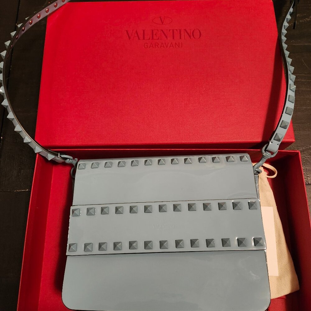 New Valentino Blue Patent Rockstud purse
